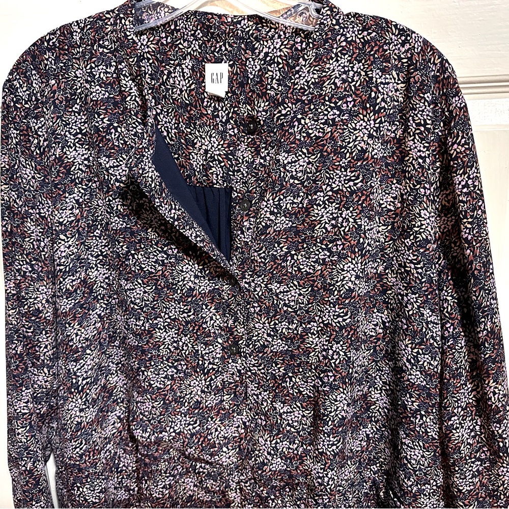 Long sleeve dress (flowers print color scheme purple, navy blue and white)